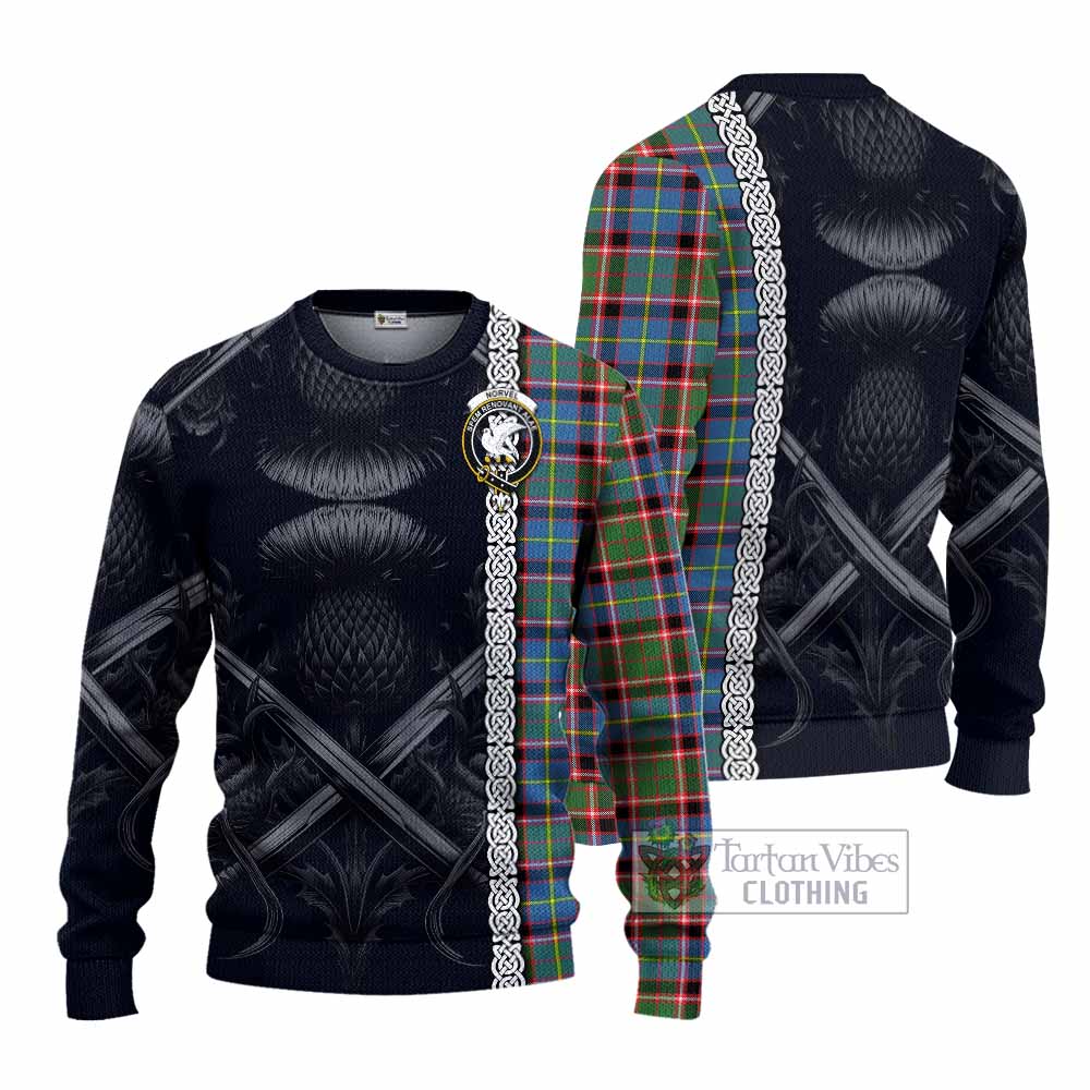 Norvel Tartan Knitted Sweater with Family Crest Cross Sword Thistle Celtic Vibes - Tartan Vibes Clothing