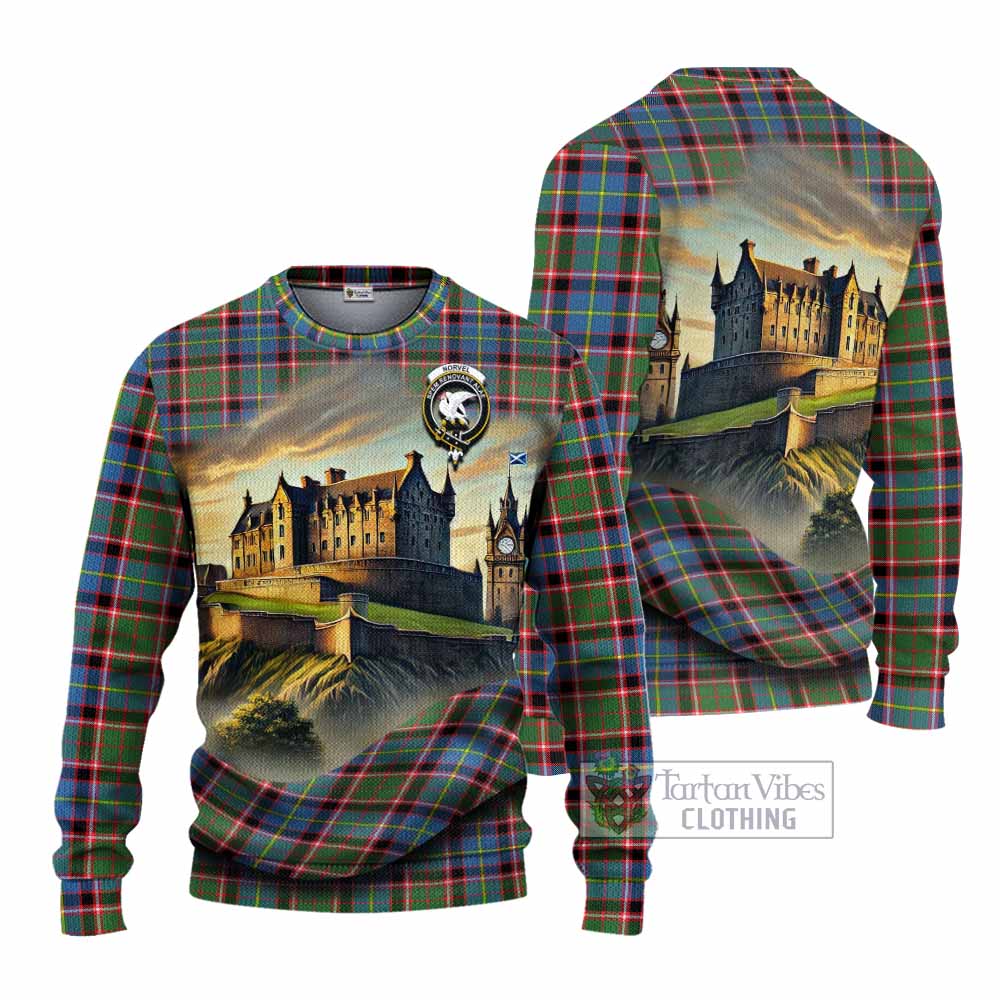 Norvel Tartan Family Crest Knitted Sweater with Scottish Ancient Castle Style - Tartan Vibes Clothing