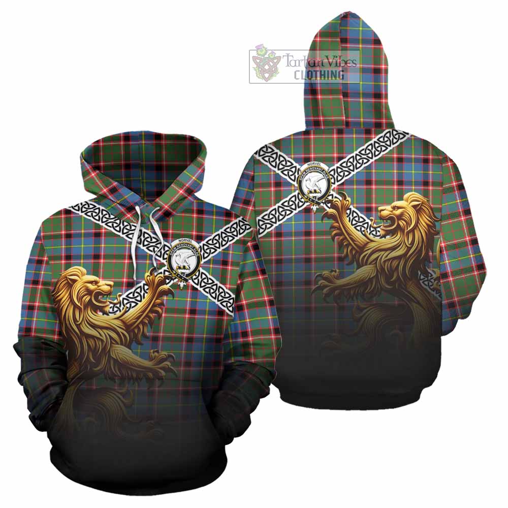 Norvel Crest Tartan Hoodie with Golden Lion Emblem Celtic Style - Tartan Vibes Clothing