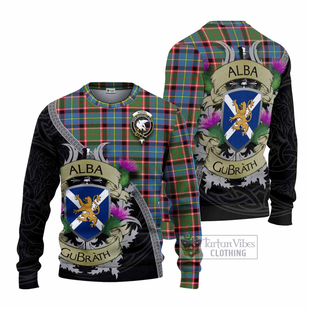 Norvel Tartan Family Crest Knitted Sweater Lion Rampant Royal Thistle Shield Celtic Inspired - Tartan Vibes Clothing