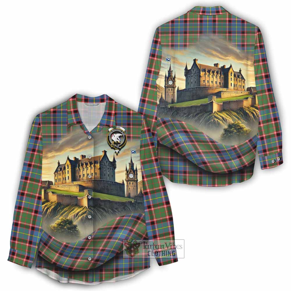 Norvel Tartan Family Crest Women's Casual Shirt with Scottish Ancient Castle Style - Tartan Vibes Clothing