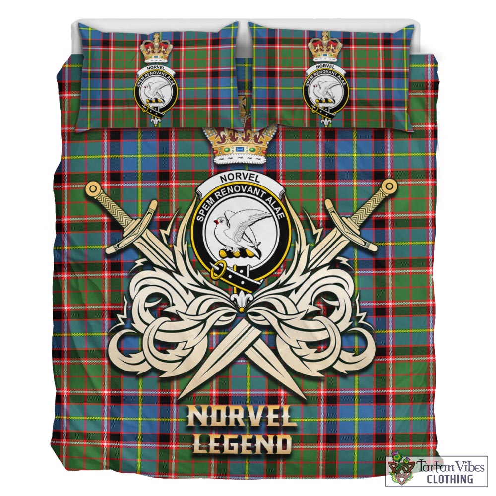 Tartan Vibes Clothing Norvel Tartan Bedding Set with Clan Crest and the Golden Sword of Courageous Legacy