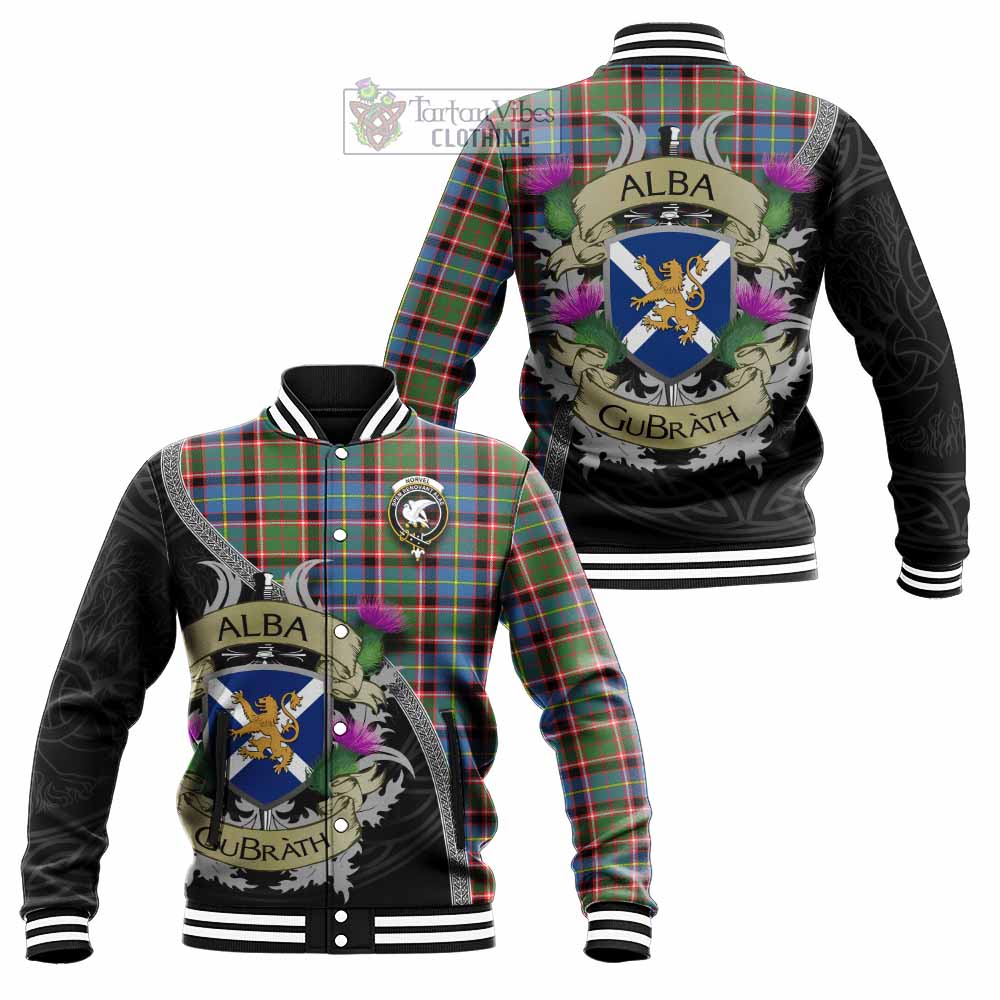 Norvel Tartan Family Crest Baseball Jacket Lion Rampant Royal Thistle Shield Celtic Inspired - Tartan Vibes Clothing