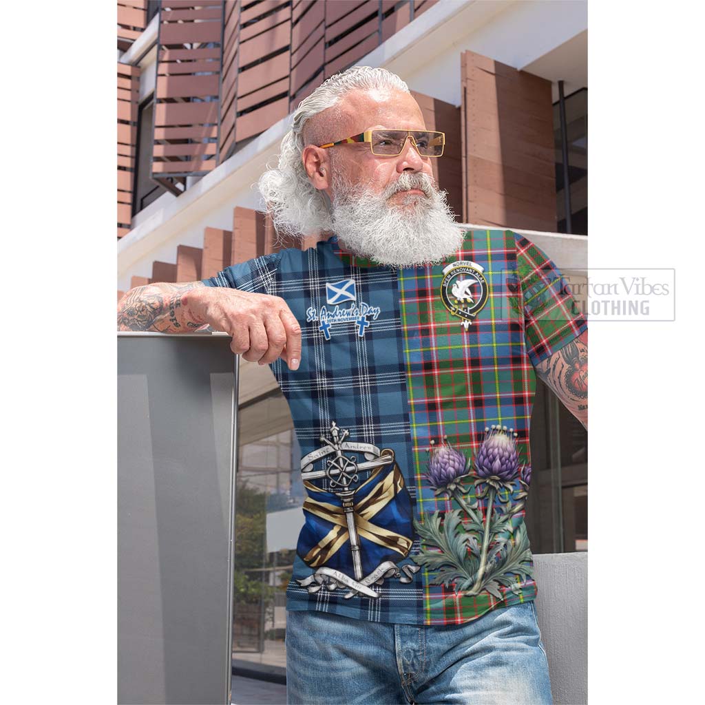 Norvel Tartan Cotton T-shirt Happy St. Andrew's Day Half Tartan Style - Tartan Vibes Clothing