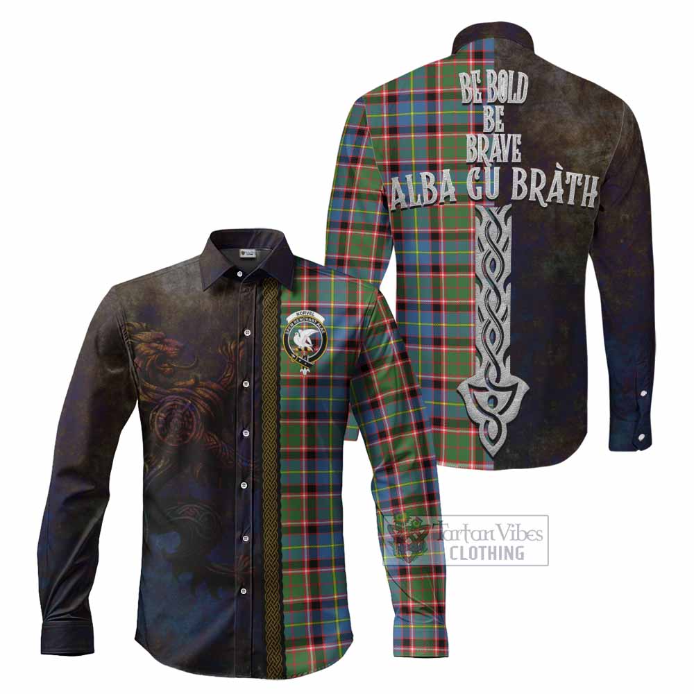 Norvel Tartan Family Crest Long Sleeve Button Shirt Alba Gu Brath Be Brave Lion Ancient Style - Tartan Vibes Clothing