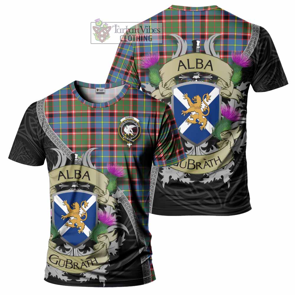 Norvel Tartan Family Crest T-Shirt Lion Rampant Royal Thistle Shield Celtic Inspired - Tartan Vibes Clothing