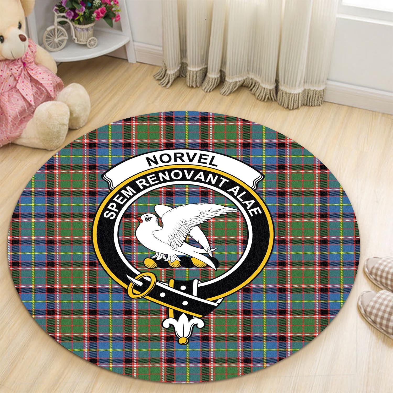 Norvel Tartan Round Rug with Family Crest - Tartan Vibes Clothing