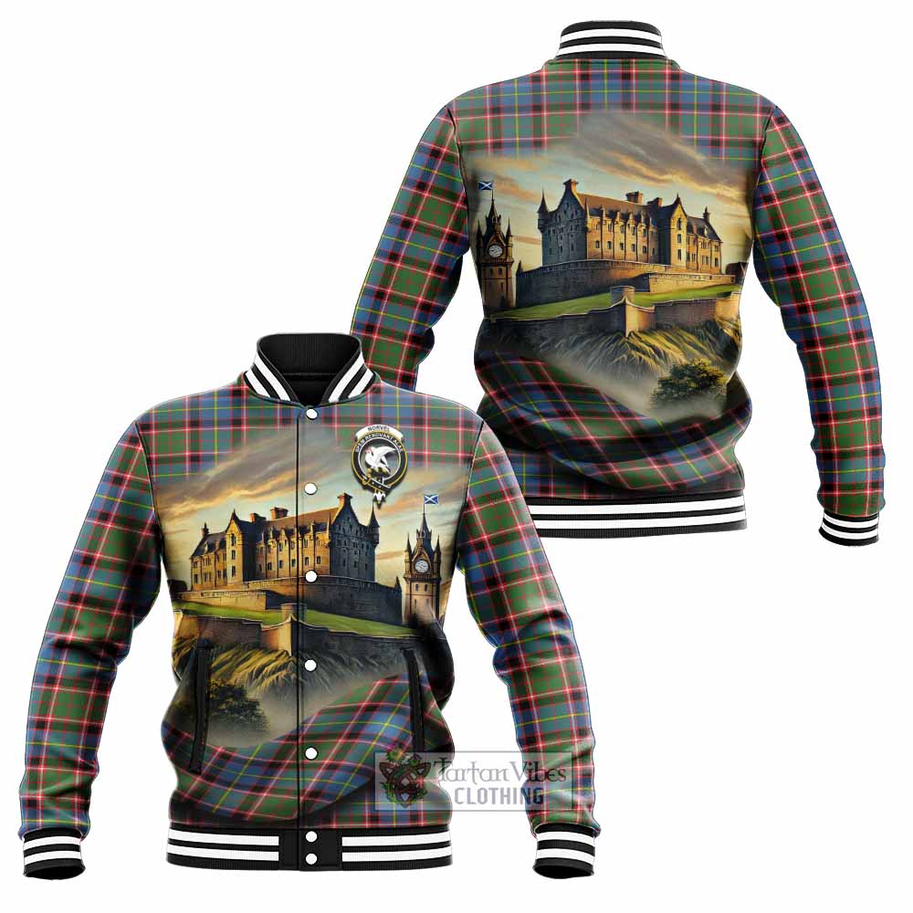 Norvel Tartan Family Crest Baseball Jacket with Scottish Ancient Castle Style - Tartan Vibes Clothing