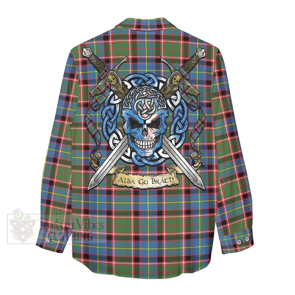 Norvel Tartan Women's Casual Shirt with Family Crest Celtic Skull Style - Tartan Vibes Clothing
