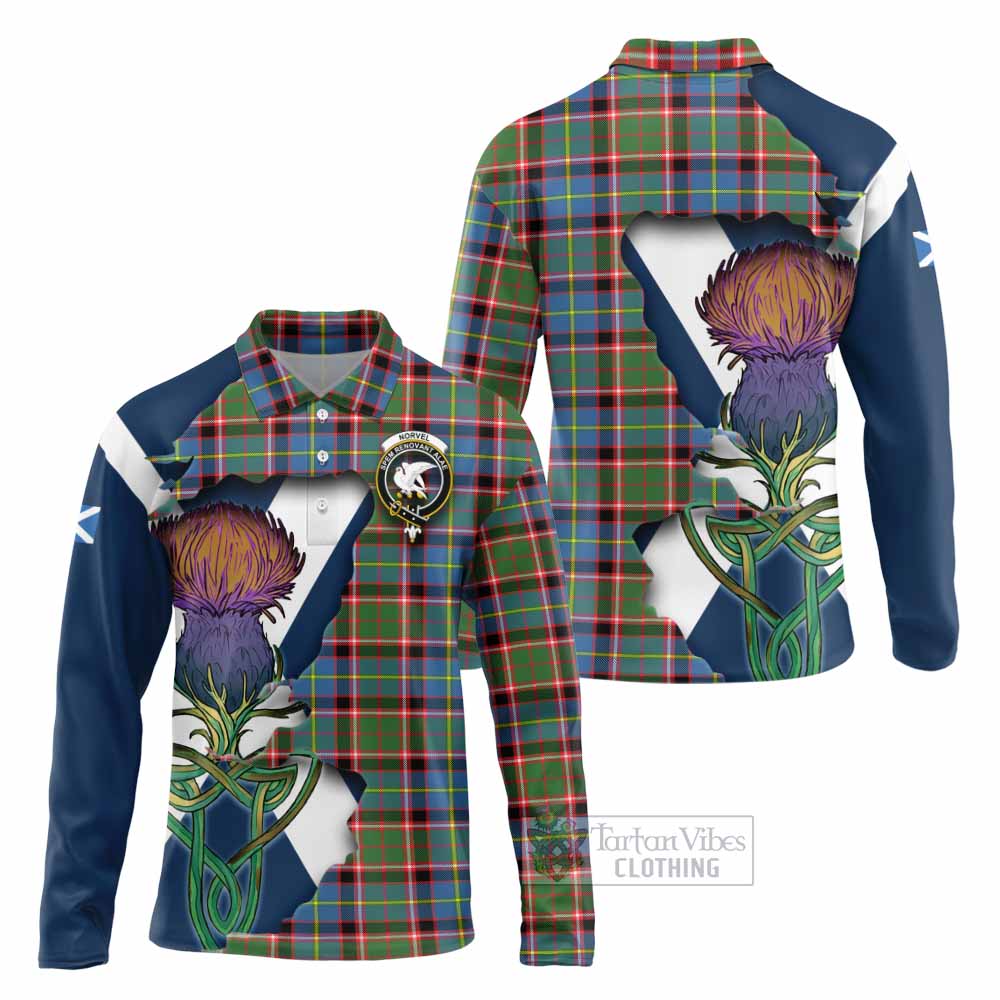 Norvel Tartan Family Crest Long Sleeve Polo Shirt Scottish Thistle Celtic Inspired - Tartan Vibes Clothing