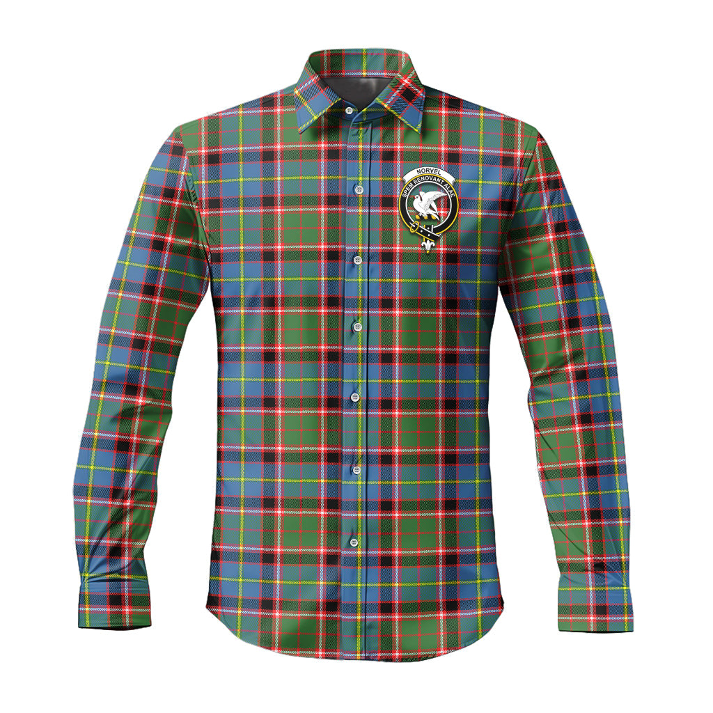 Norvel Tartan Long Sleeve Button Up Shirt with Family Crest Men's Shirt - Tartan Vibes Clothing