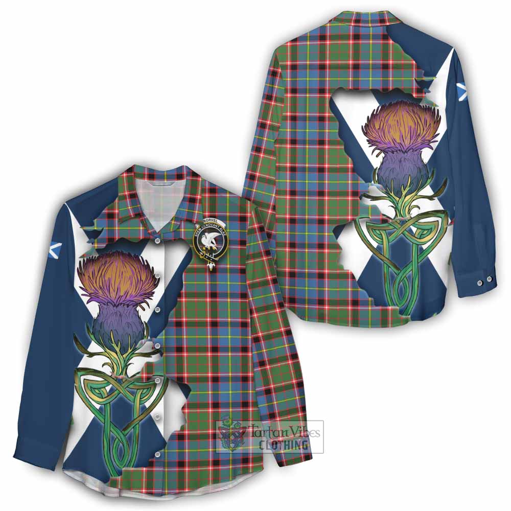 Norvel Tartan Family Crest Women's Casual Shirt Scottish Thistle Celtic Inspired - Tartan Vibes Clothing