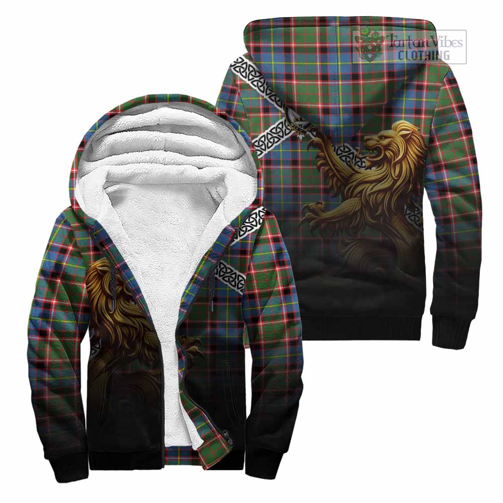 Norvel Crest Tartan Sherpa Hoodie with Golden Lion Emblem Celtic Style Unisex - Tartan Vibes Clothing