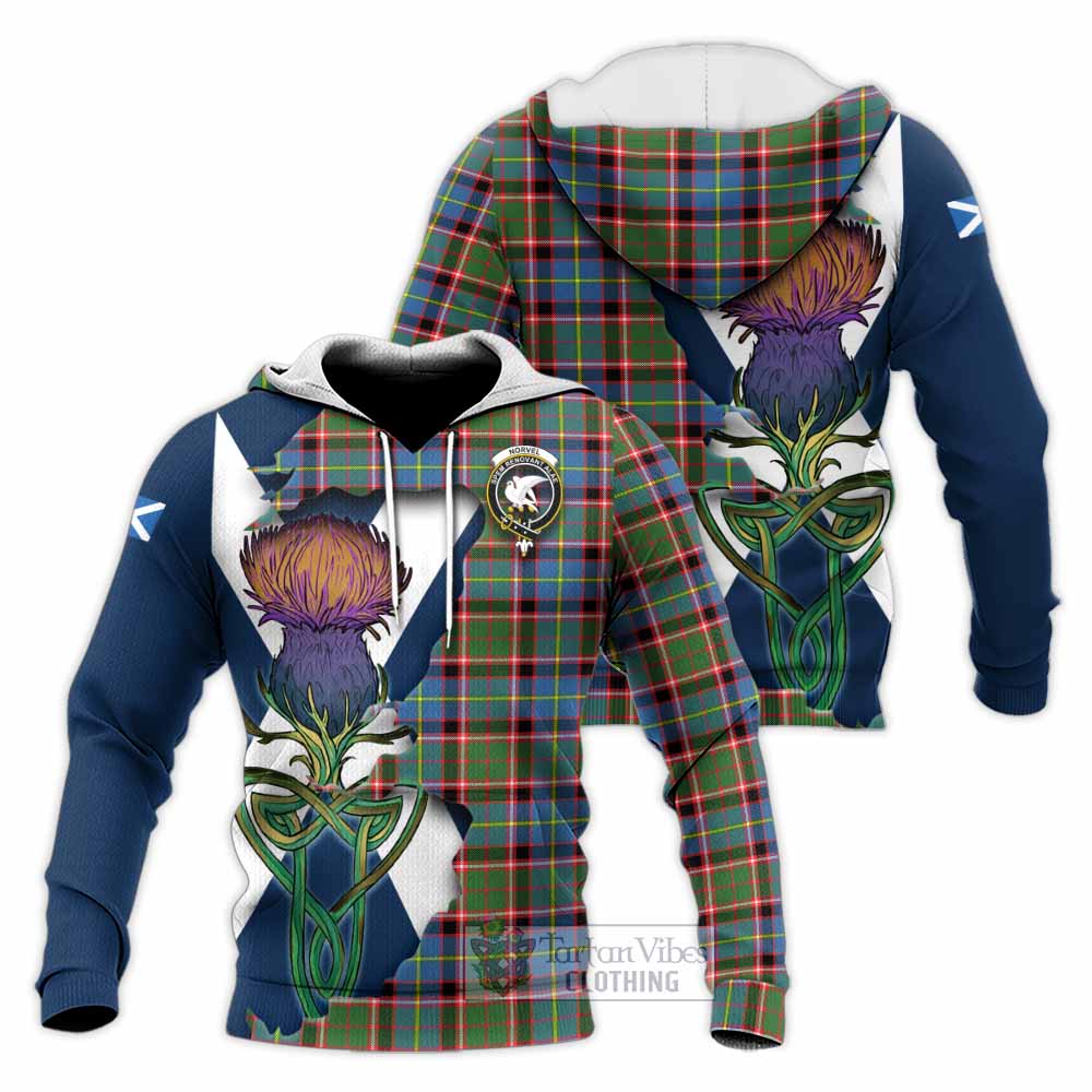 Norvel Tartan Family Crest Knitted Hoodie Scottish Thistle Celtic Inspired - Tartan Vibes Clothing