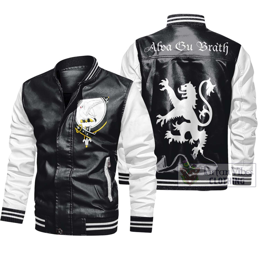 Norvel Family Crest Leather Bomber Jacket Lion Rampant Alba Gu Brath Style Black - White Unisex - 2D-tartanvibesclothing
