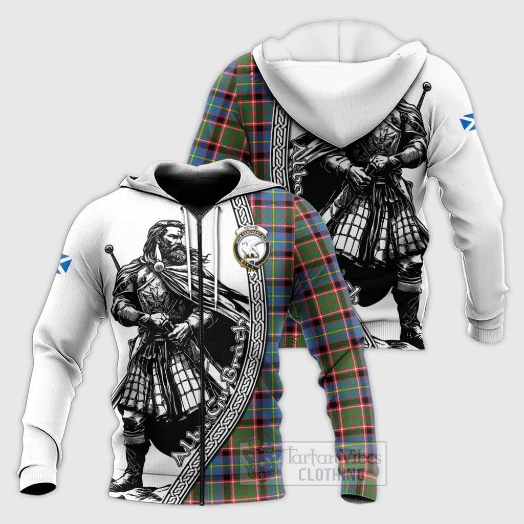 Norvel Tartan Clan Crest Knitted Hoodie with Highlander Warrior Celtic Style Unisex Knitted Zip Hoodie - Tartan Vibes Clothing