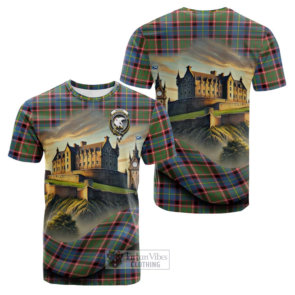 Norvel Tartan Family Crest Cotton T-shirt with Scottish Ancient Castle Style - Tartan Vibes Clothing