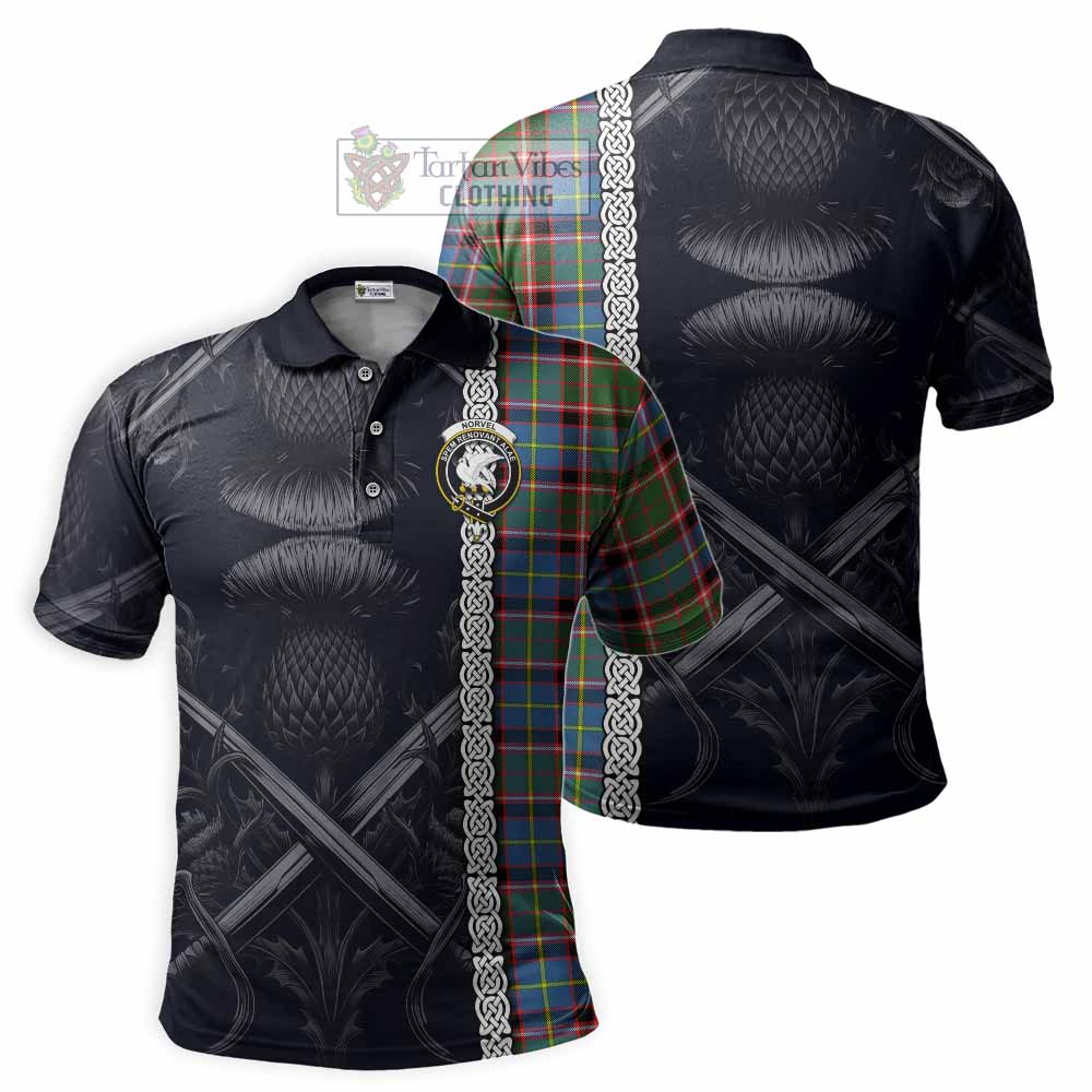 Norvel Tartan Polo Shirt with Family Crest Cross Sword Thistle Celtic Vibes - Tartan Vibes Clothing