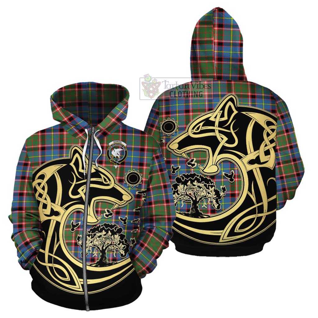 Norvel Tartan Cotton Hoodie with Family Crest Celtic Wolf Style - Tartan Vibes Clothing
