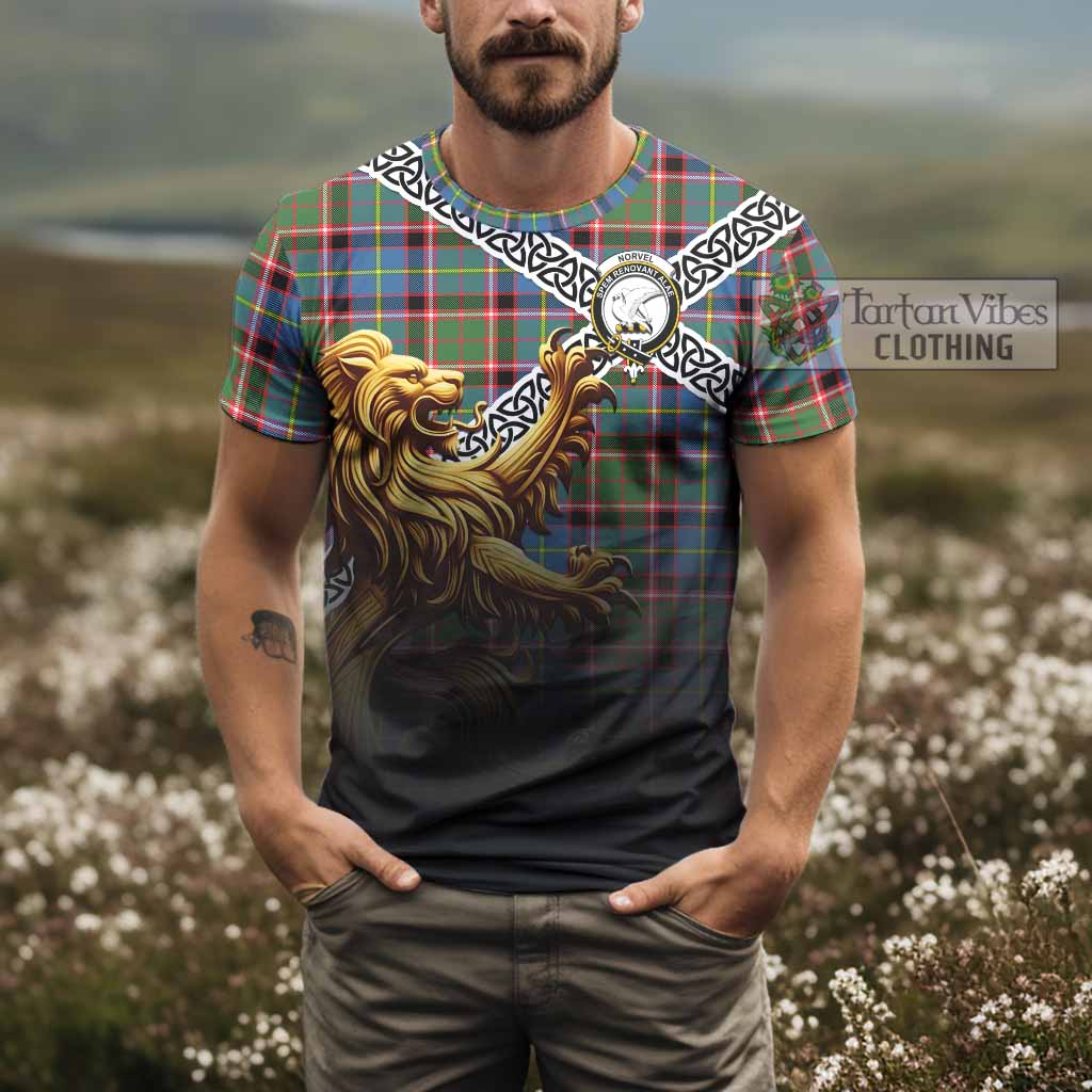 Norvel Crest Tartan T-Shirt with Golden Lion Emblem Celtic Style - Tartan Vibes Clothing