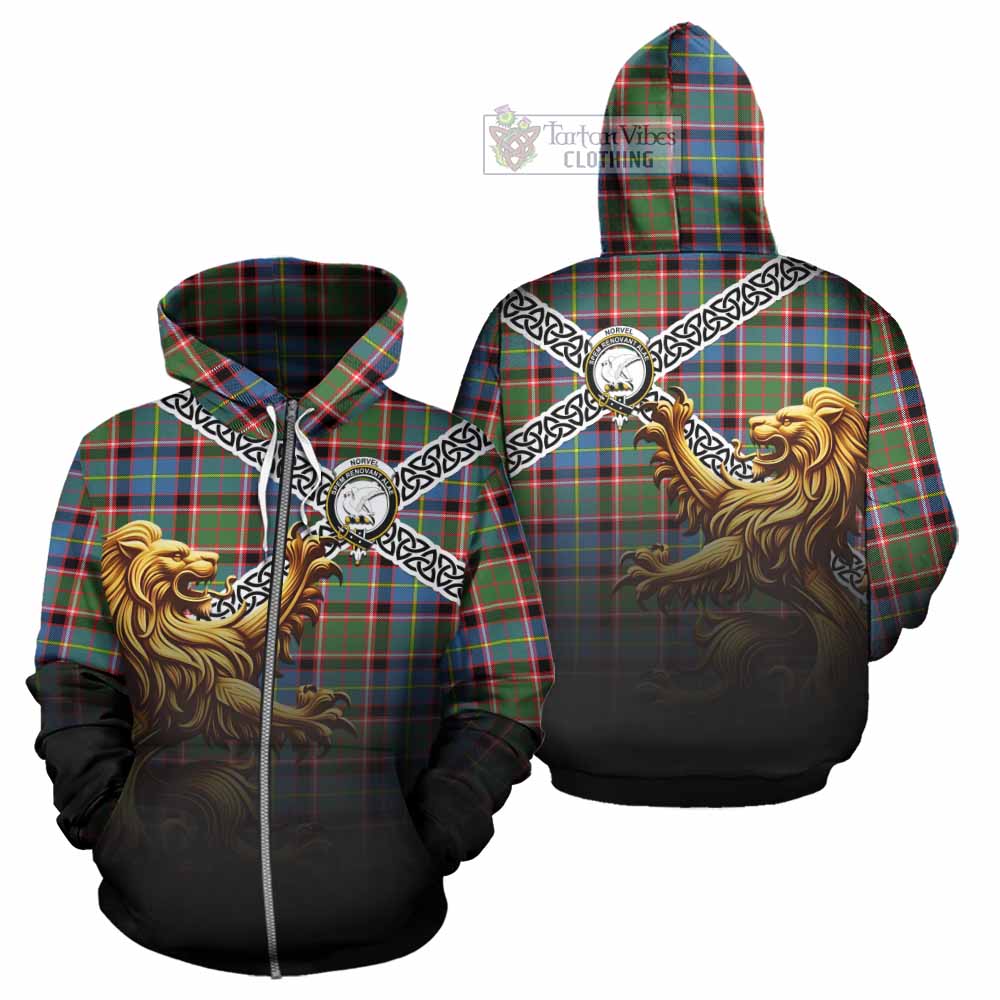 Norvel Crest Tartan Hoodie with Golden Lion Emblem Celtic Style Zip Hoodie - Tartan Vibes Clothing
