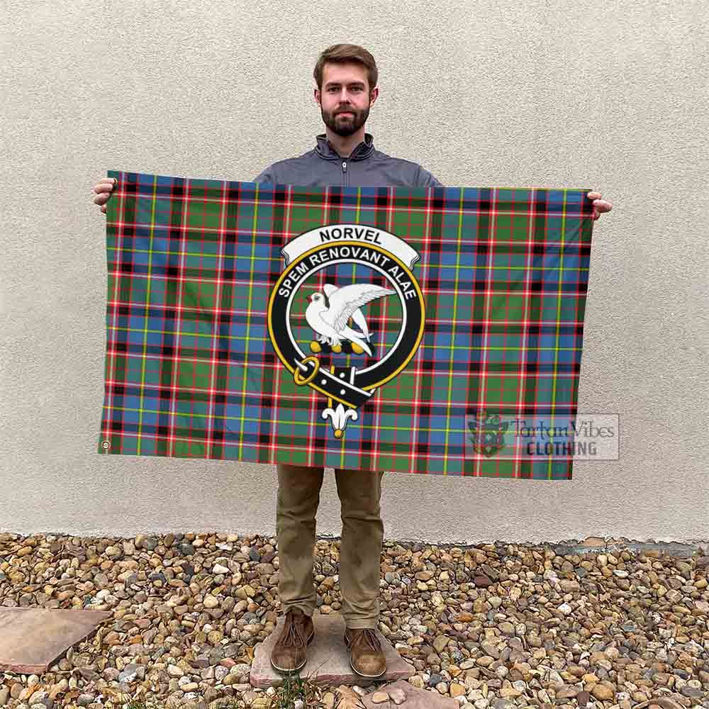 Tartan Vibes Clothing Norvel Tartan House Flag with Family Crest