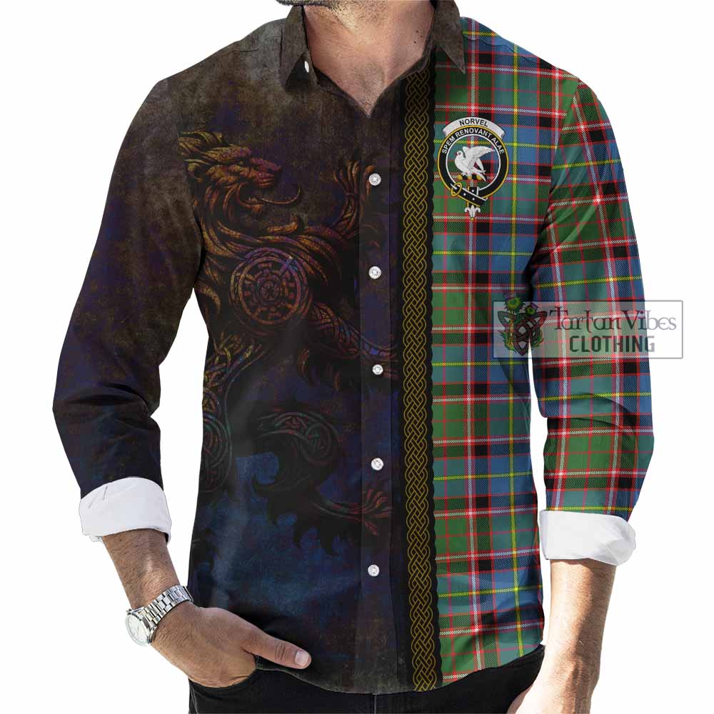 Norvel Tartan Family Crest Long Sleeve Button Shirt Alba Gu Brath Be Brave Lion Ancient Style - Tartan Vibes Clothing