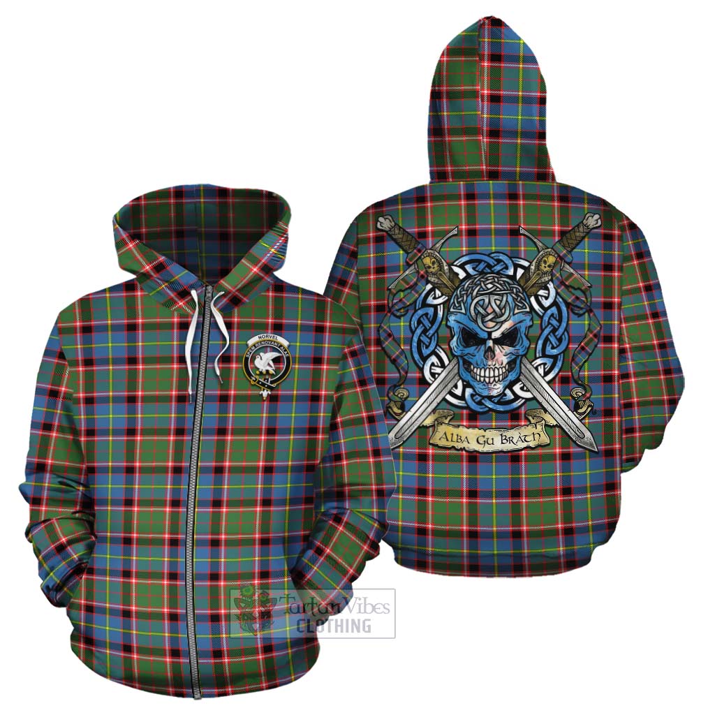 Norvel Tartan Cotton Hoodie with Family Crest Celtic Skull Style - Tartan Vibes Clothing