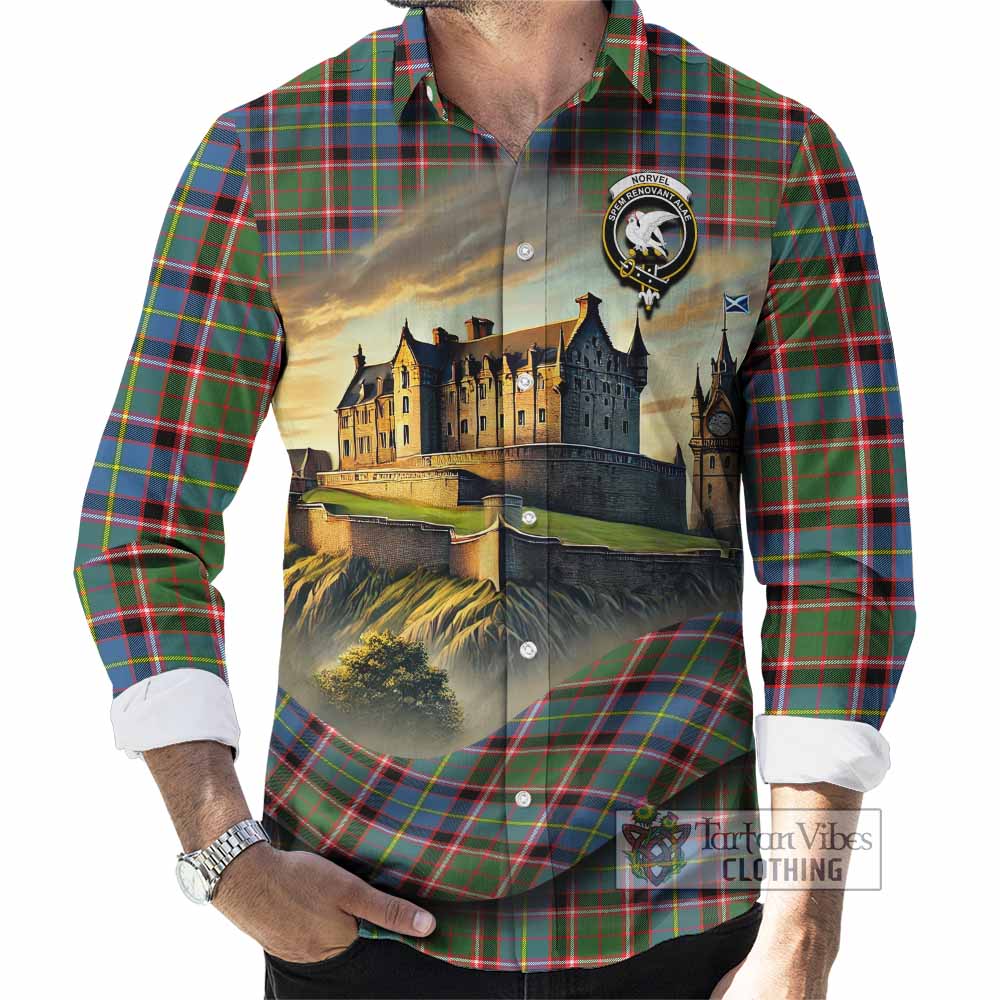 Tartan Vibes Clothing Norvel Tartan Family Crest Long Sleeve Button Shirt with Scottish Ancient Castle Style