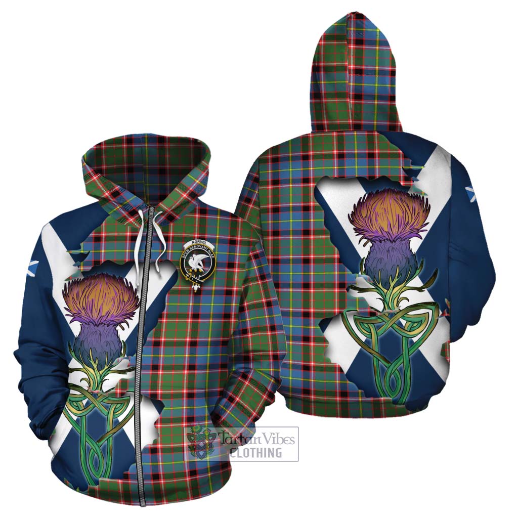 Norvel Tartan Family Crest Cotton Hoodie Scottish Thistle Celtic Inspired Zip Hoodie - Tartan Vibes Clothing