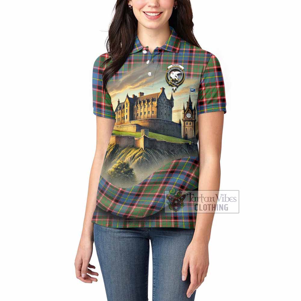 Norvel Tartan Family Crest Women's Polo Shirt with Scottish Ancient Castle Style - Tartan Vibes Clothing