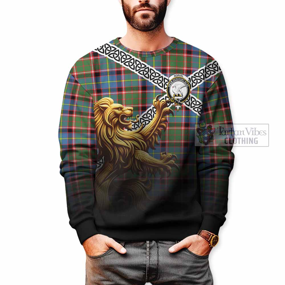 Norvel Crest Tartan Sweatshirt with Golden Lion Emblem Celtic Style - Tartan Vibes Clothing