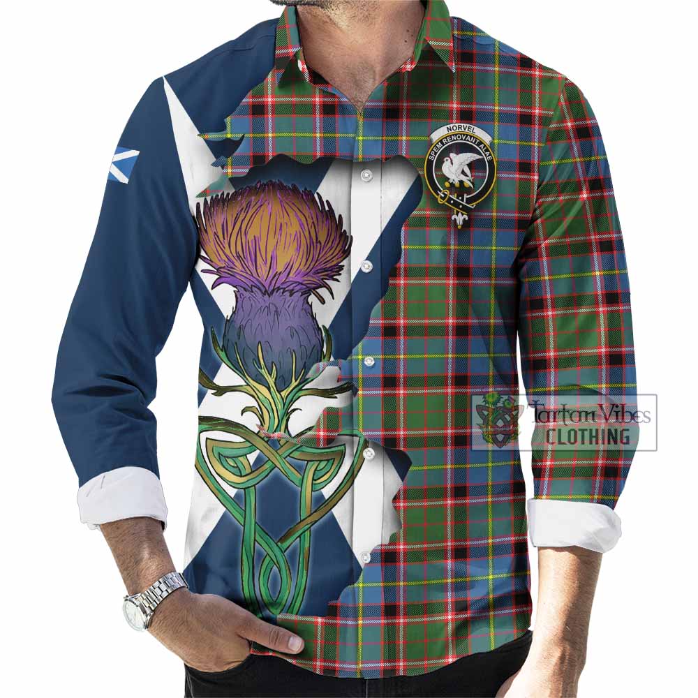 Norvel Tartan Family Crest Long Sleeve Button Shirt Scottish Thistle Celtic Inspired - Tartan Vibes Clothing