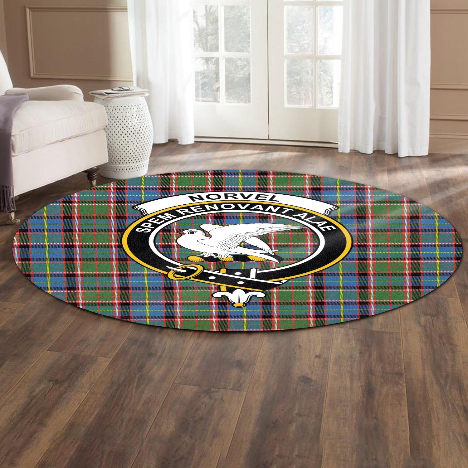 Norvel Tartan Round Rug with Family Crest - Tartan Vibes Clothing