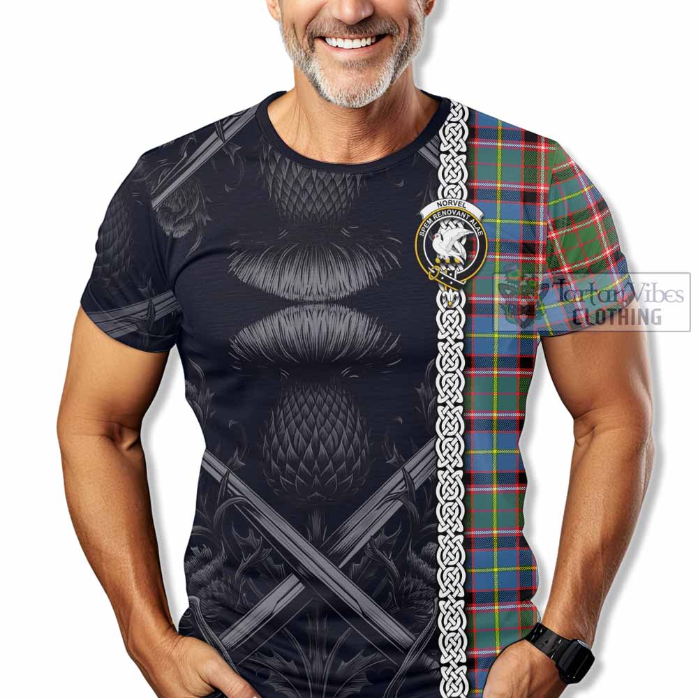 Norvel Tartan T-Shirt with Family Crest Cross Sword Thistle Celtic Vibes - Tartan Vibes Clothing