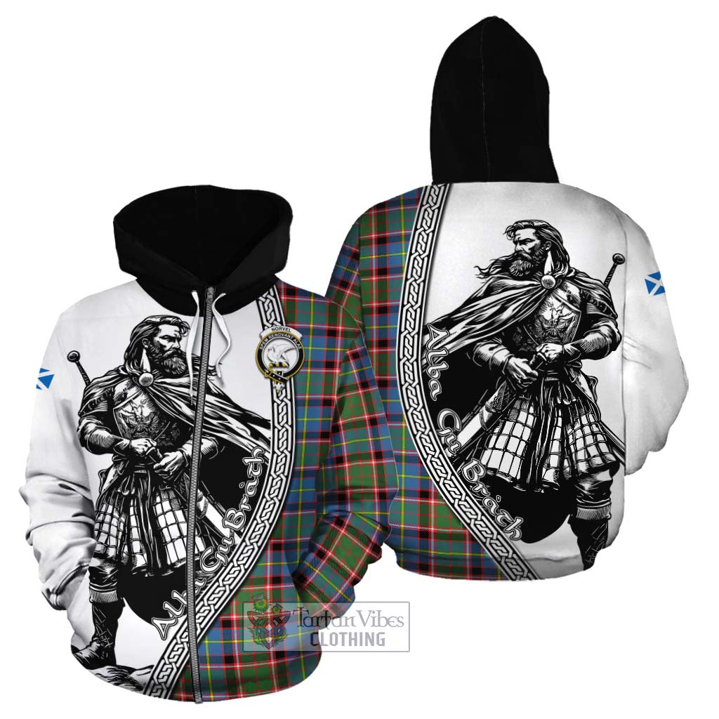 Norvel Tartan Clan Crest Cotton Hoodie with Highlander Warrior Celtic Style - Tartan Vibes Clothing