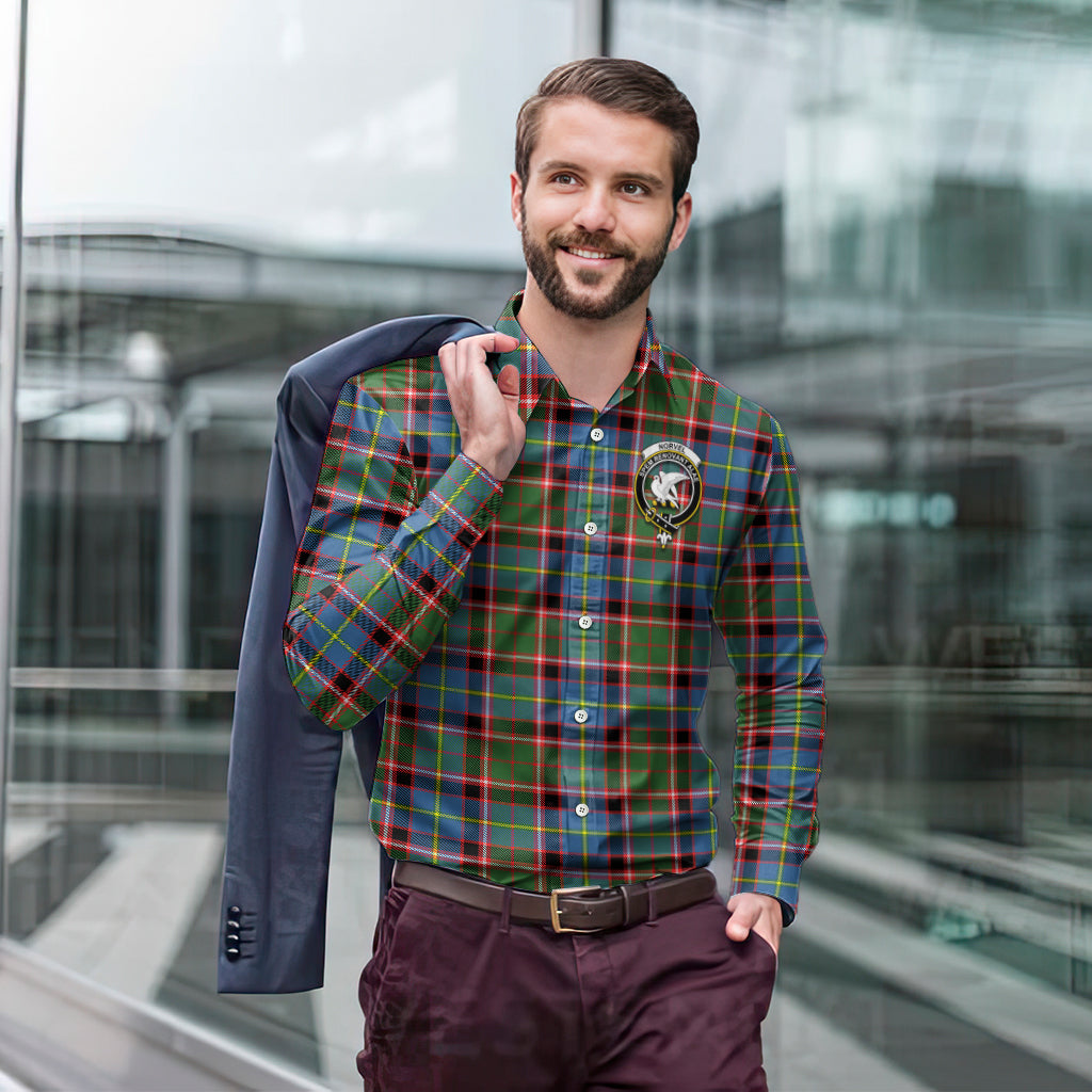 Norvel Tartan Long Sleeve Button Up Shirt with Family Crest - Tartan Vibes Clothing