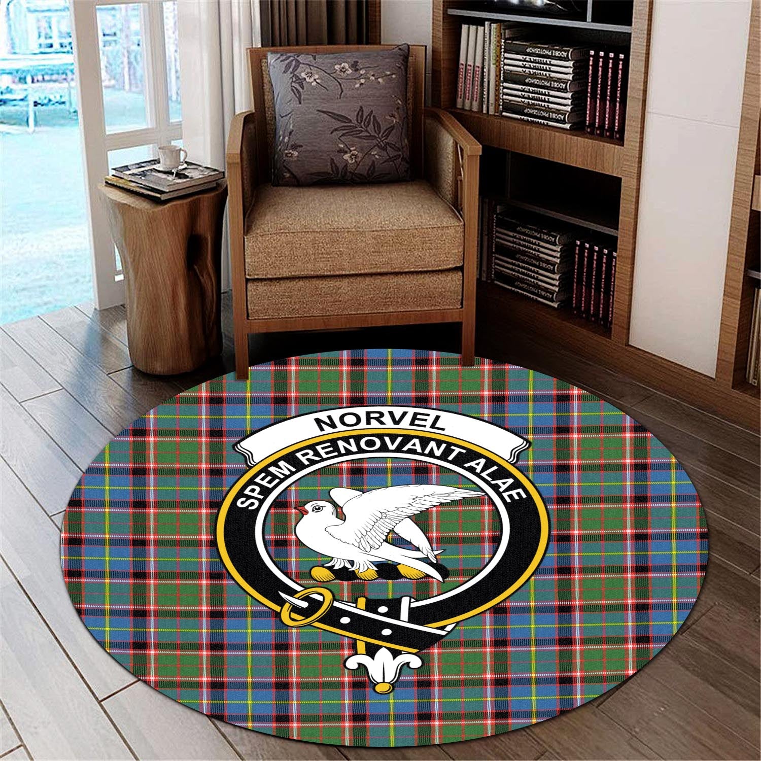 Norvel Tartan Round Rug with Family Crest - Tartan Vibes Clothing
