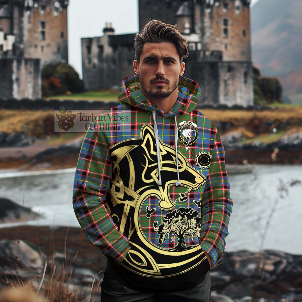 Norvel Tartan Cotton Hoodie with Family Crest Celtic Wolf Style - Tartan Vibes Clothing