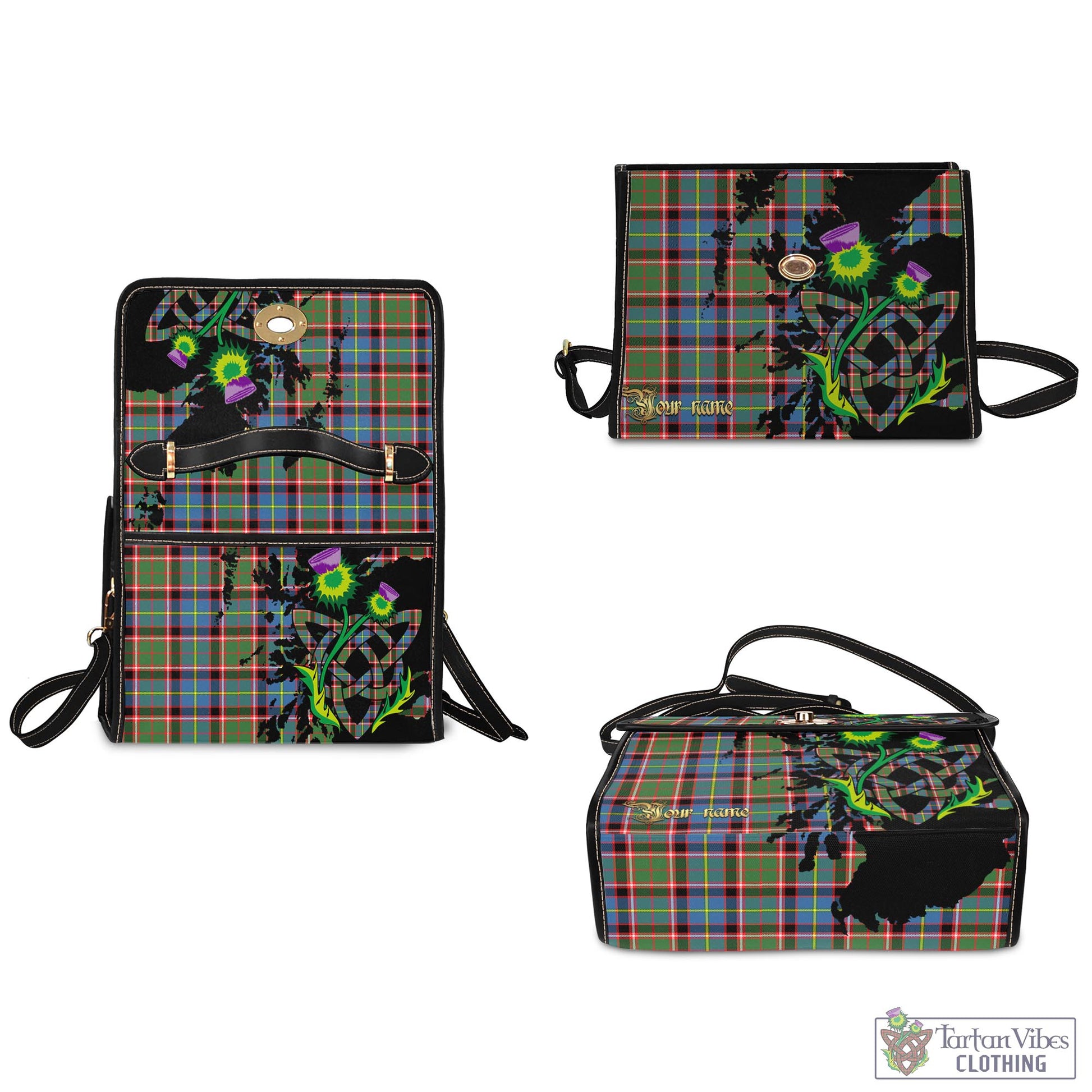 Tartan Vibes Clothing Norvel Tartan Waterproof Canvas Bag with Scotland Map and Thistle Celtic Accents