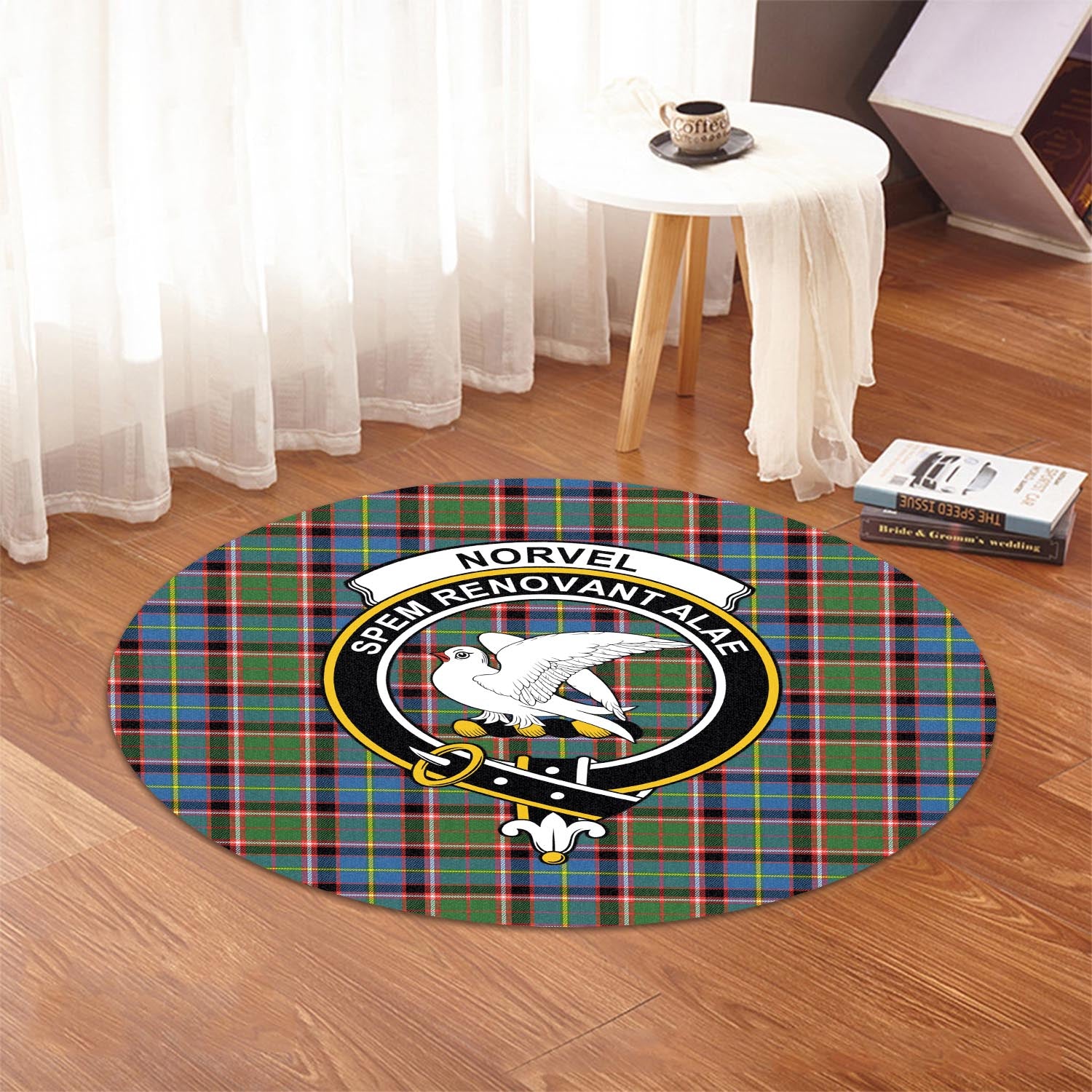 Norvel Tartan Round Rug with Family Crest - Tartan Vibes Clothing