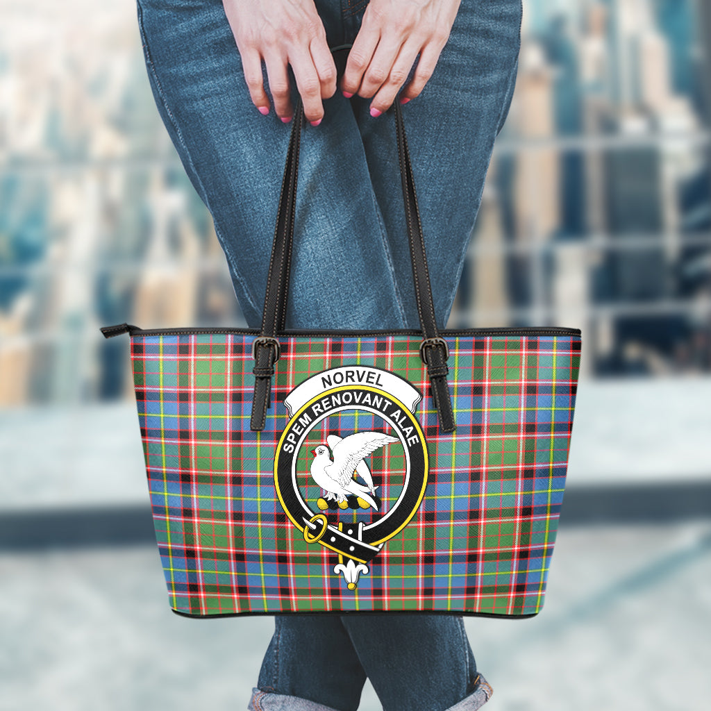 Norvel Tartan Leather Tote Bag with Family Crest - Tartan Vibes Clothing