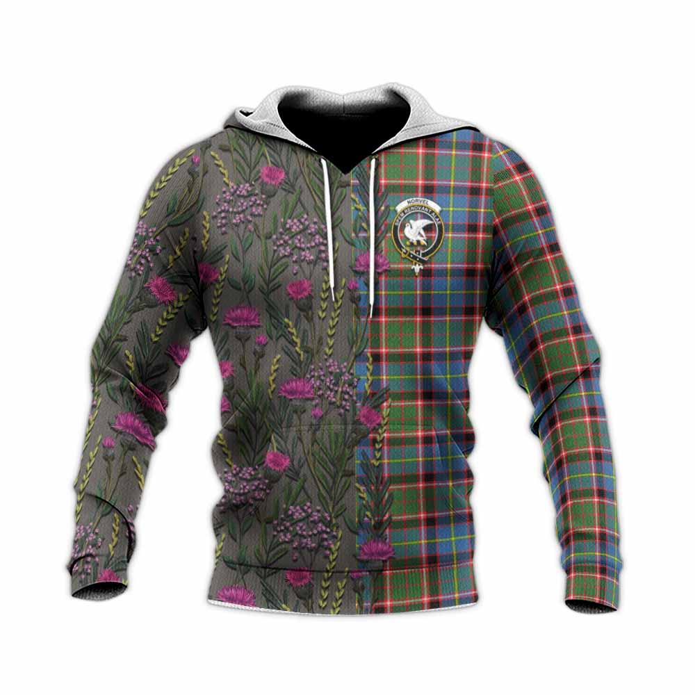 Norvel Family Crest Tartan Knitted Hoodie Scottish Thistle Flower Pattern Half Style - Tartan Vibes Clothing