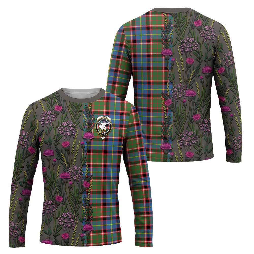 Norvel Family Crest Tartan Long Sleeve T-Shirt Scottish Thistle Flower Pattern Half Style - Tartan Vibes Clothing