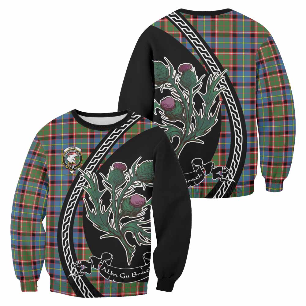 Norvel Family Crest Tartan Sweatshirt Alba Thistle Inspired - Tartan Vibes Clothing