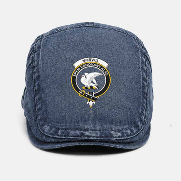 Norvel Scottish Clan Crest Washed Flat Cap - Unisex Jeff Cap One Size (Adjustable) Dark Blue - Tartan Vibes Clothing