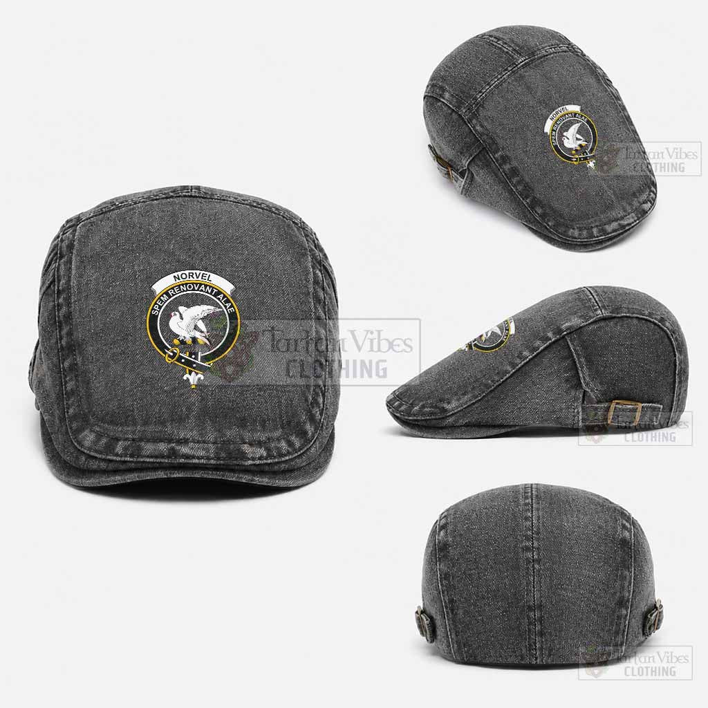 Norvel Scottish Clan Crest Washed Flat Cap - Unisex Jeff Cap One Size (Adjustable) Black - Tartan Vibes Clothing