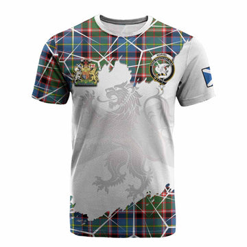 Norvel Tartan Cotton T-shirt with Family Crest and Lion Rampant Grunge Style