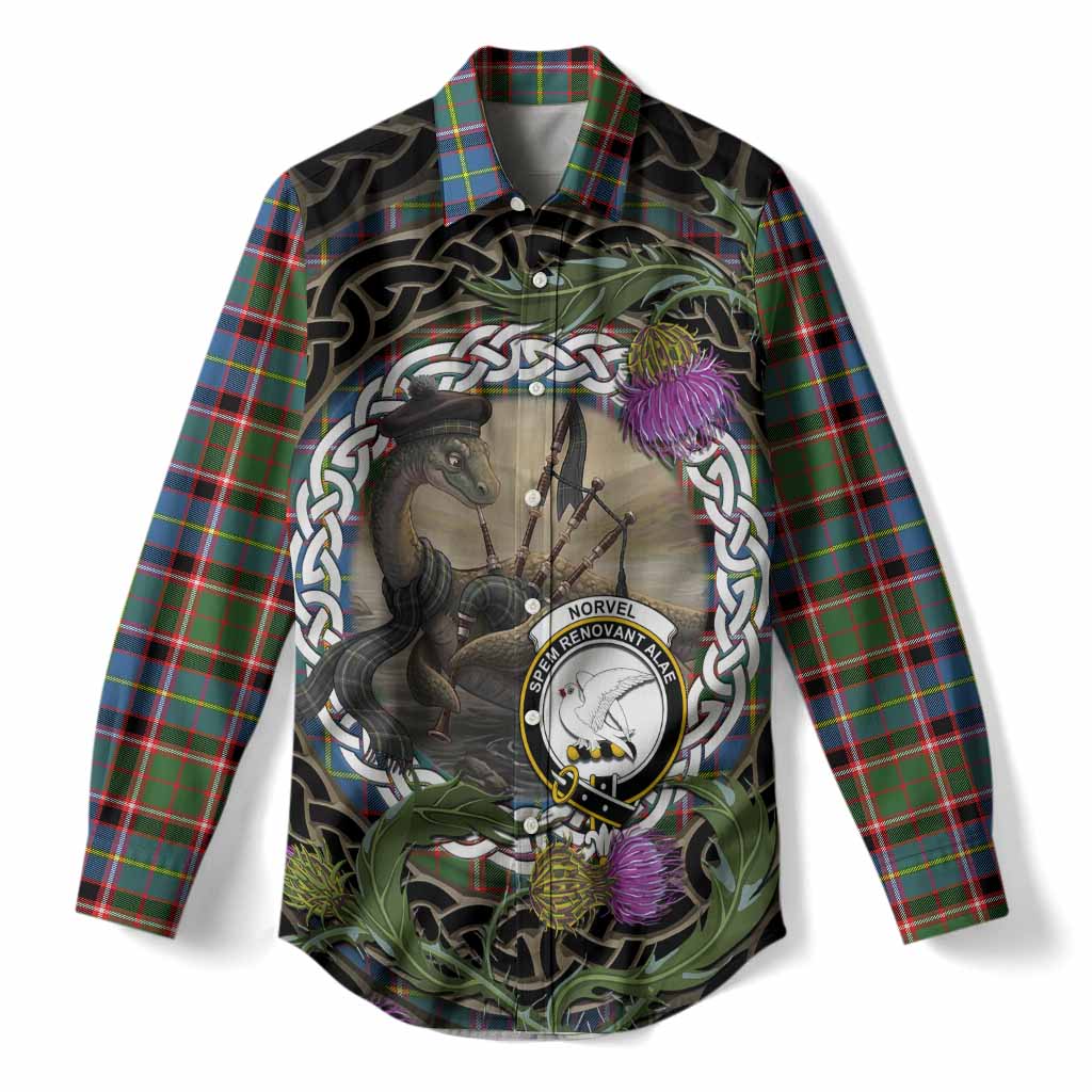 Norvel Tartan Crest Bagpipe Nessie Women Casual Shirt Scottish Loch Ness Monster Celtic Thistle