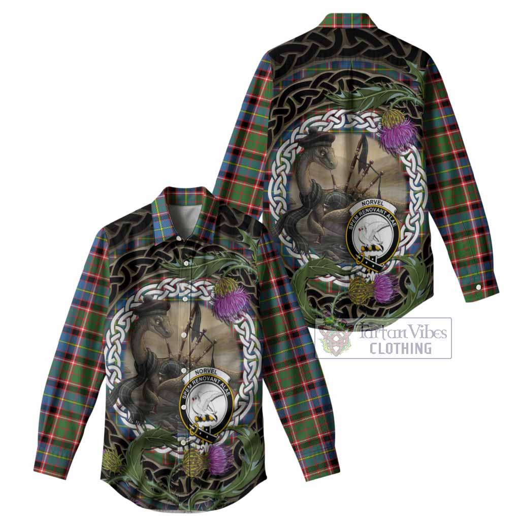 Norvel Tartan Crest Bagpipe Nessie Women Casual Shirt Scottish Loch Ness Monster Celtic Thistle